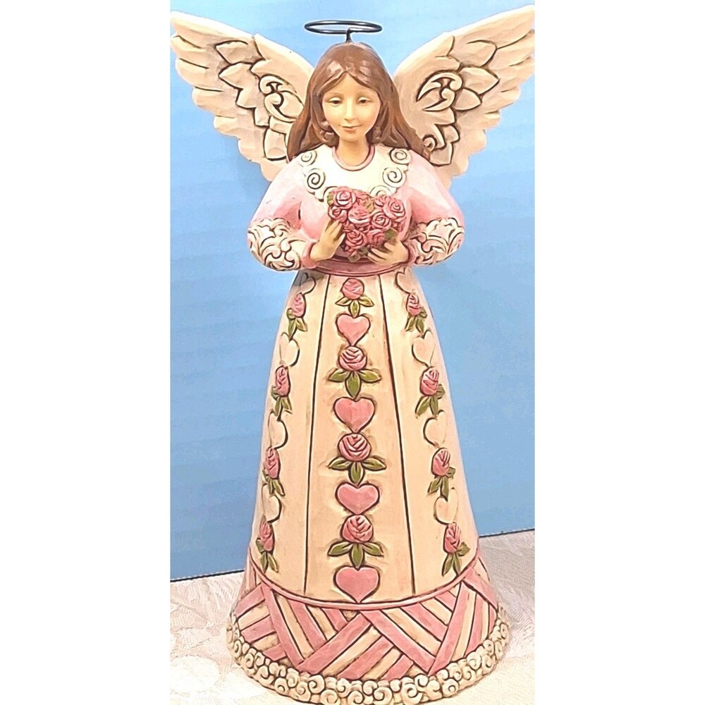 Jim Shore Hold Hope In Your Heart Breast Cancer Awareness 8" Angel Figurine EC